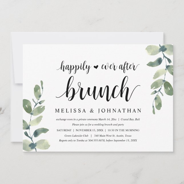 Convite Greenery Eucalyptus, Elopement Brunch (Frente)