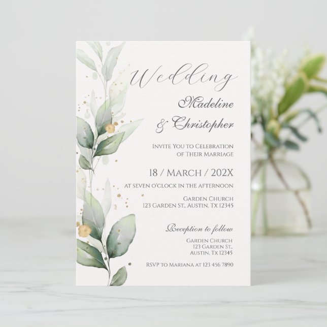 Convite Greenery Eucalyptus Invitation (Em pé/Frente)
