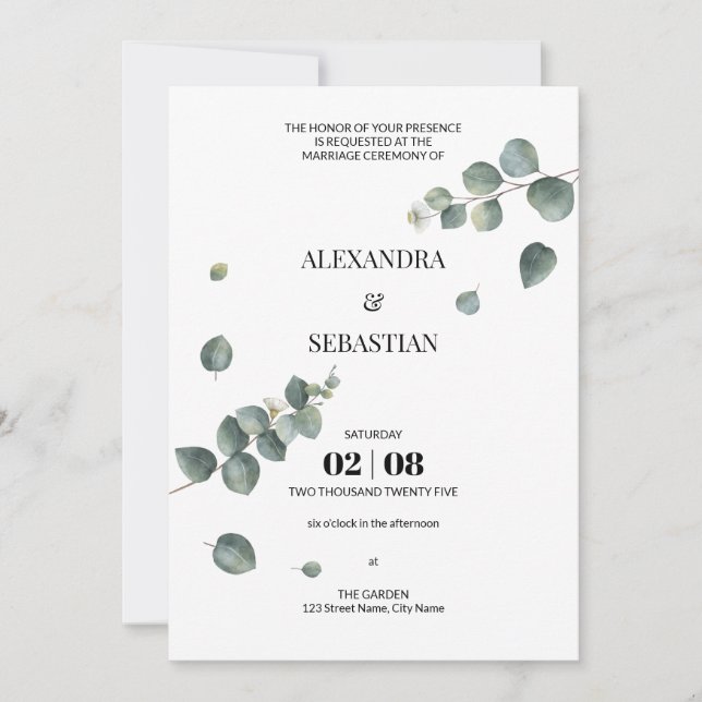 Convite Greenery Eucalyptus Invitation (Frente)