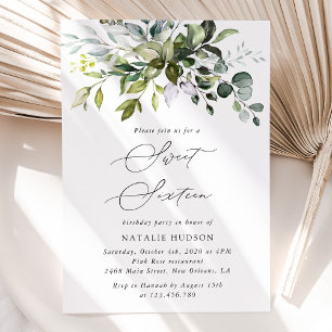 Convite Greenery, Eucalyptus Leaves, Boho, Sweet 16