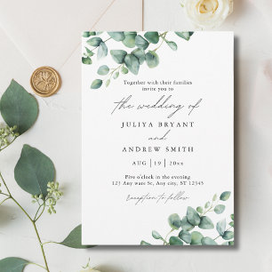 Convite Greenery Eucalyptus no casamento de guião branca