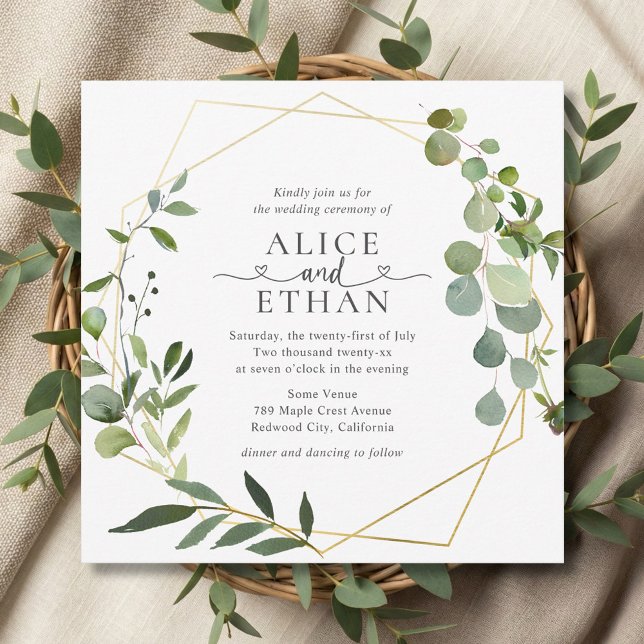 Convite Greenery Eucalyptus Script Heart Wedding (Criador carregado)