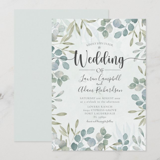 Convite Greenery Eucalyptus Watercolor Invitation (Frente/Verso)
