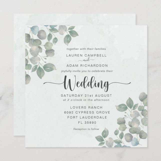 Convite Greenery Eucalyptus Watercolor Invitation (Frente/Verso)