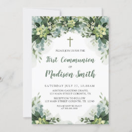 Convite Greenery First Communion Invitation