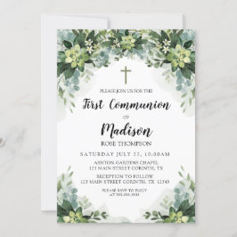 Convite Greenery First Communion Invitation