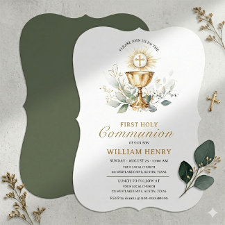 Convite Greenery First Holy Communion Invitation 
