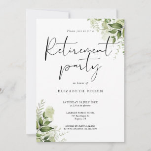 Convite Greenery Floral Elegant Script Retirement Party