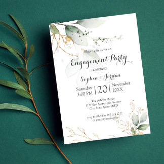 Convite Greenery Floral Gold Foil Deixa Festa de noivado