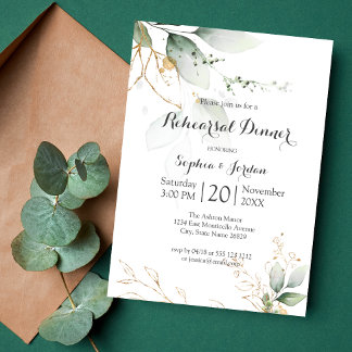 Convite Greenery Floral Gold Foil deixa Janto de ensaio