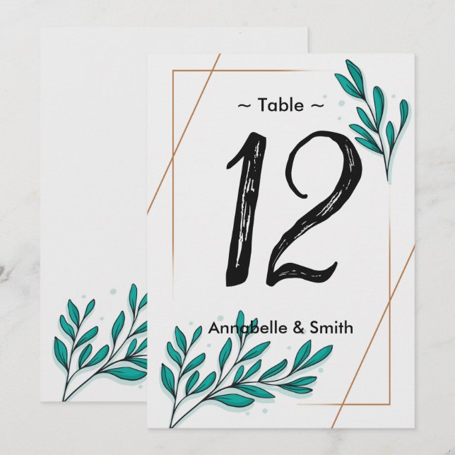 Convite Greenery Floral Gold Foil deixa número da tabela (Frente/Verso)