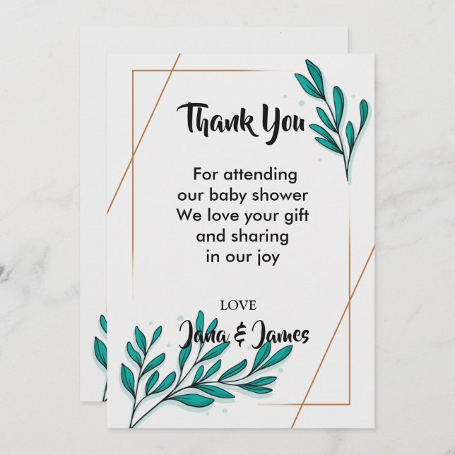 Convite Greenery Floral Gold Foil deixa obrigado (Frente/Verso)