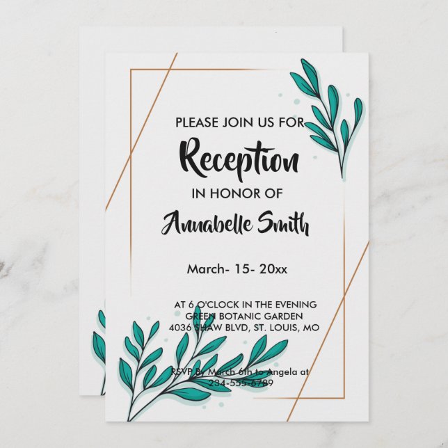 Convite Greenery Floral Gold Foil Deixa Recepção (Frente/Verso)