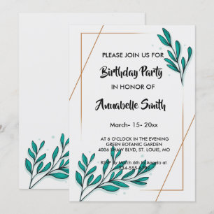 Convite Greenery Floral Gold Foil Sai Aniversário
