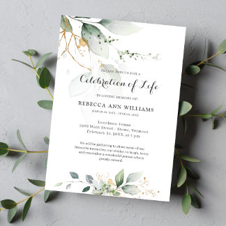 Convite Greenery Floral Gold Nature Celebration of Life