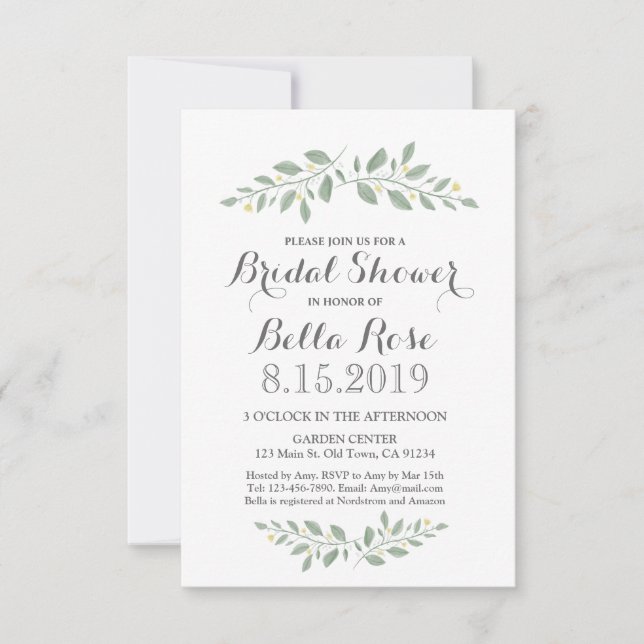 Convite Greenery Floral Minimalist Chá de panela Invite (Frente)