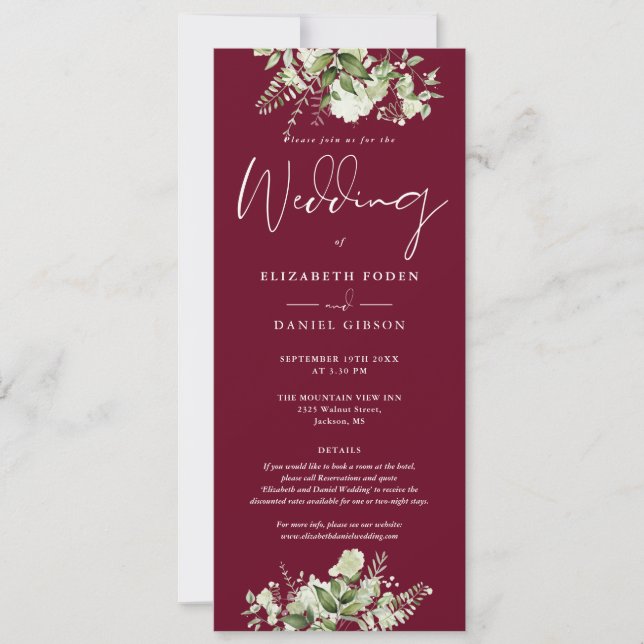 Convite Greenery Floral Monogramas Detalhes Burgundy Casam (Frente)
