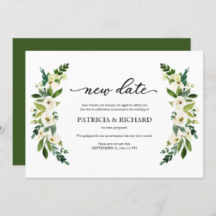 Convite Greenery Floral Nova Data Adiamento de Casamento