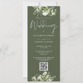 Convite Greenery Floral Olive Green Código QR Casamento