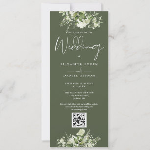Convite Greenery Floral Olive Green Código QR Casamento