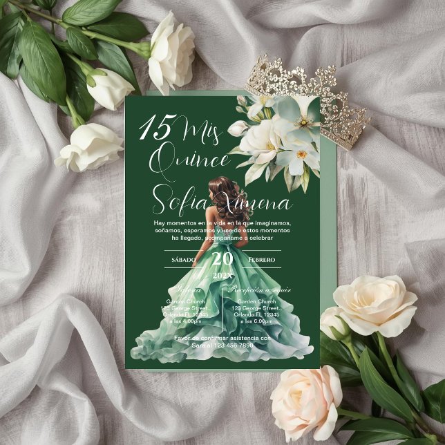 Convite Greenery Floral Quinceañera Spanish Invitation (Criador carregado)