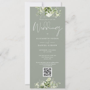 Convite Greenery Floral Sage Green Código QR Casamento