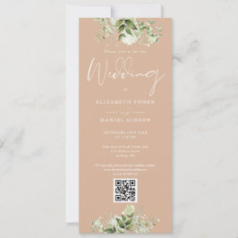Convite Greenery Floral Tan Código QR Casamento