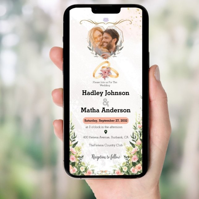Convite Greenery Floral Wedding Foto eletrônica (Criador carregado)