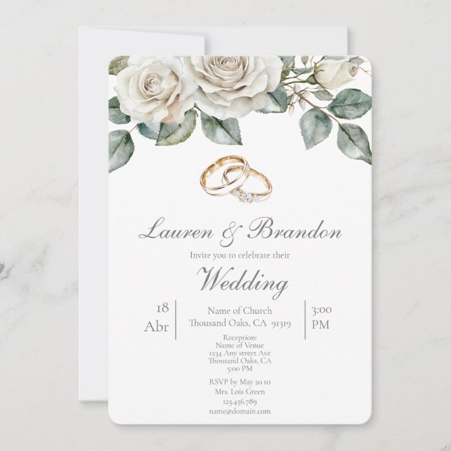 Convite Greenery floral Wedding invitation (Frente)