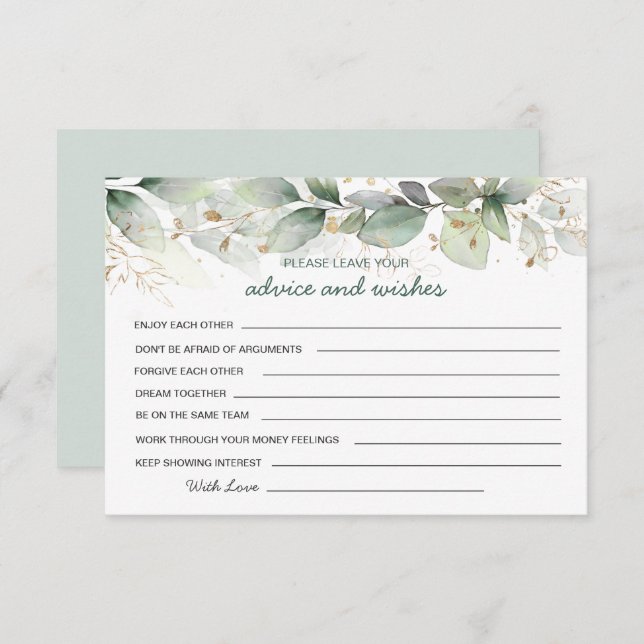 Convite Greenery Foliage Advice & Wish para New Mr & Mrs. (Frente/Verso)