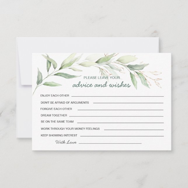 Convite Greenery Foliage Advice & Wish para New Mr & Mrs. (Frente)