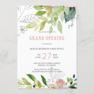 Convite Greenery Foliage Chic Beauty Salon Grand Open