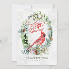 Convite Greenery Foliage, Natal de Pássaro Cardeal