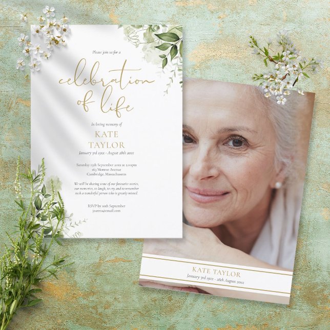 Convite Greenery Foto Funeral Celebração da Vida (Criador carregado)