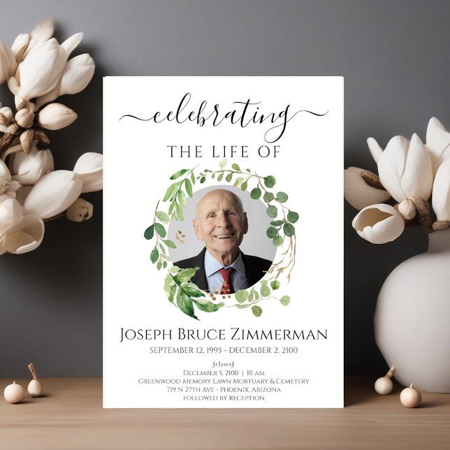 Convite Greenery Funeral Memorial Foto (Criador carregado)
