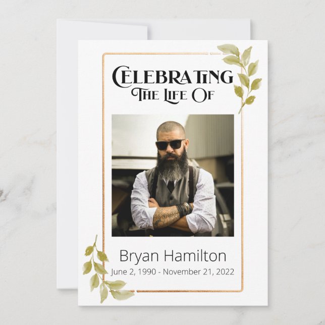 Convite Greenery Funeral Memorial Order Of Service Program (Frente)