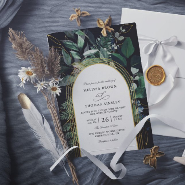 Convite Greenery Garden Greenery Budget QR Code Wedding (Criador carregado)