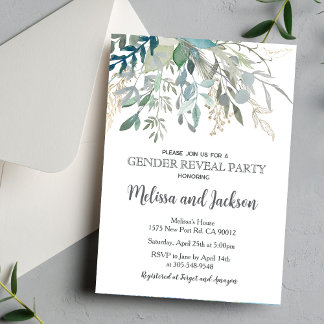 Convite Greenery Gender Reveal Invitation Baby Shower