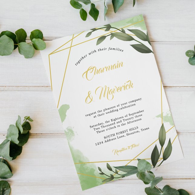 Convite Greenery Geo Frame Wedding (Criador carregado)