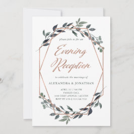 Convite Greenery Geo | Recepção Noturna em Rose Gold