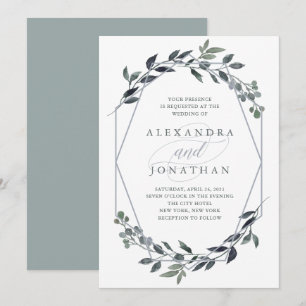 Convite Greenery Geo   Silver Wedding