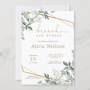 Convite Greenery Geométrico Brunch e Chá de panela Borrão