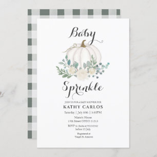 Convite Greenery Gingham White Pumpkin Baby Sprinkle