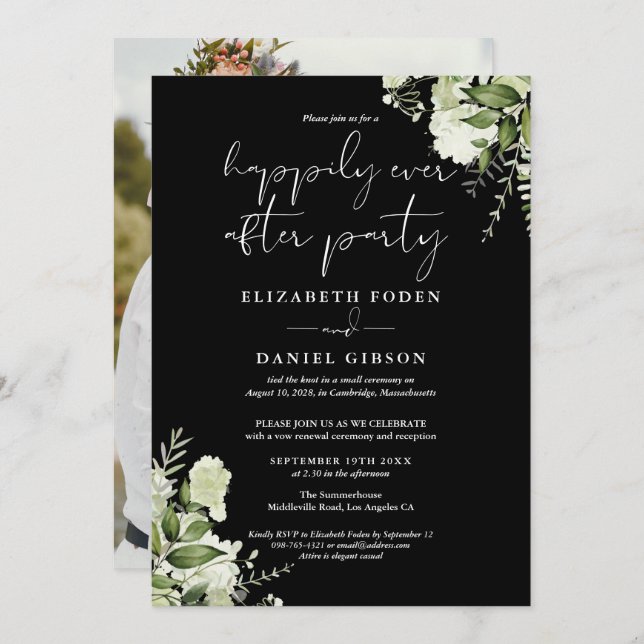 Convite Greenery Happily Ever After Eloped Wedding Photo (Frente/Verso)