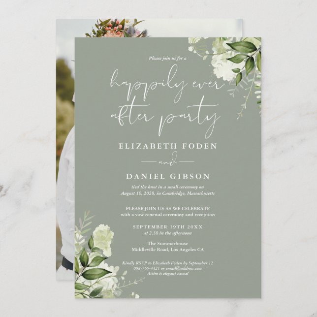Convite Greenery Happily Ever After Eloped Wedding Photo (Frente/Verso)