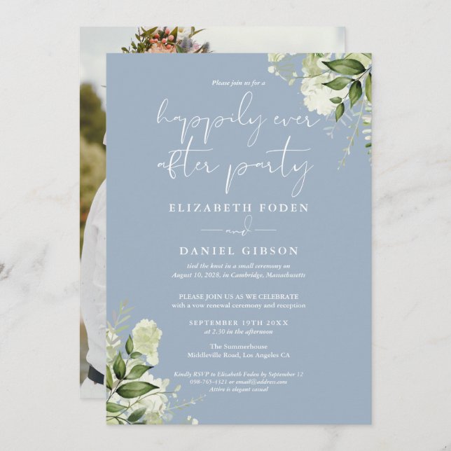 Convite Greenery Happily Ever After Eloped Wedding Photo (Frente/Verso)