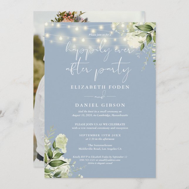 Convite Greenery Happily Ever After Eloped Wedding Photo (Frente/Verso)