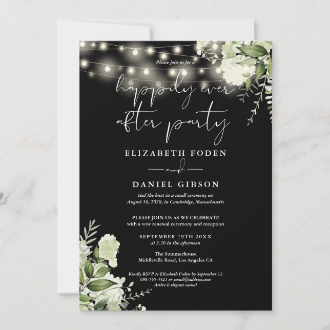 Convite Greenery Happily Ever After Party Wedding Vows (Frente)