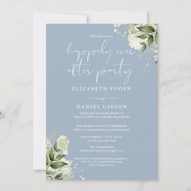 Convite Greenery Happily Ever After Party Wedding Vows (Frente)