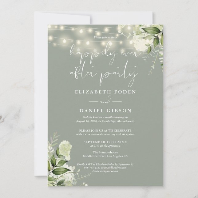 Convite Greenery Happily Ever After Party Wedding Vows (Frente)